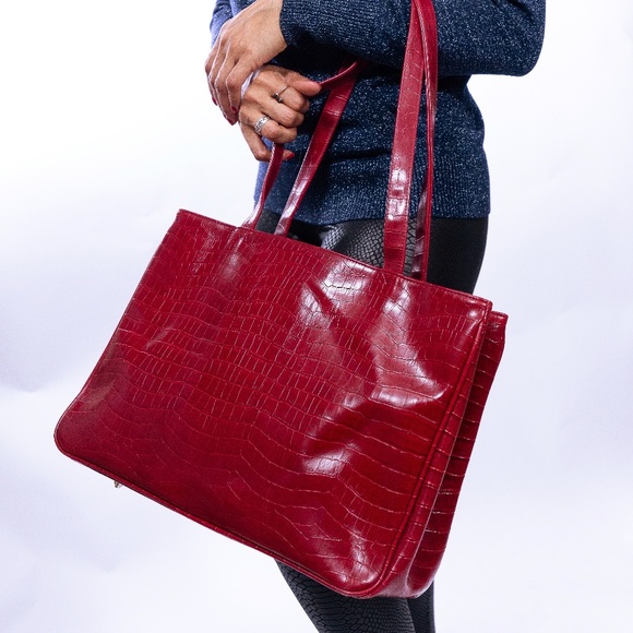 Coldwater Creek Handbags - Faux leather snakeskin red shoulder handbag